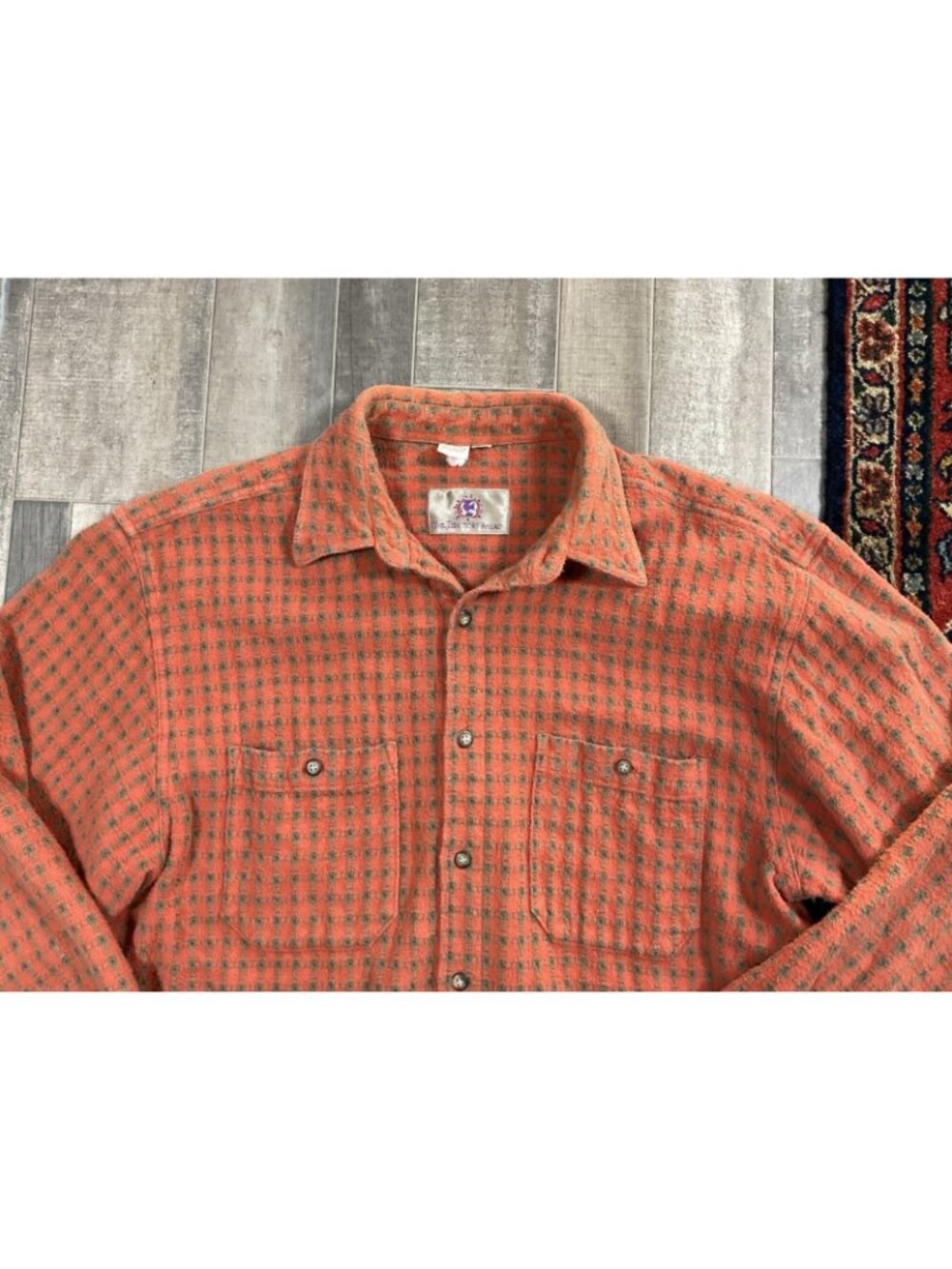 Territory Ahead Large Men’s Shirt Long Sleeve Rusty Orange & Green Heavy Woven - Picture 3 of 11